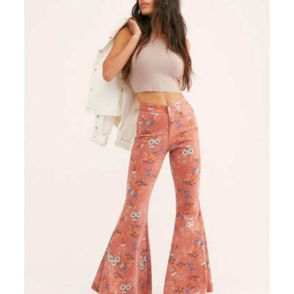 FP CURVY PRINTED HIGH LACE UP FLARE JEANS